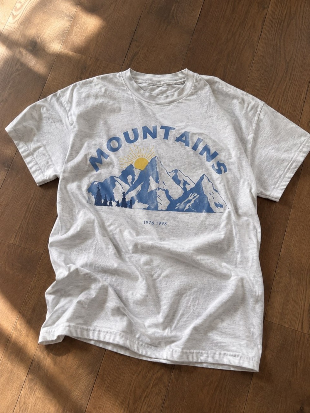 Blue Mountain & Yellow Sun Gildan White Tee Graphic